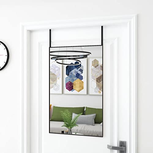 JHQHSM Black Aluminum Glass Door Mirror Rectangular Height Adjustable Over