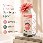 Retro Strawberry Milk Carton vase –Vintage Inspired Kawaii Ceramic -Pink Strawberry Flower vase -Cute Accent Decor for Your Home Kitchen Office