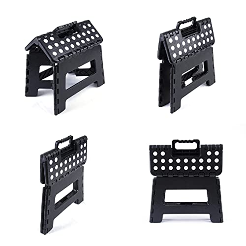 Clevinger Plastic Folding Stool Step Portable Chair Store Flat Outdoor Camping Kids Adult Home (Black)