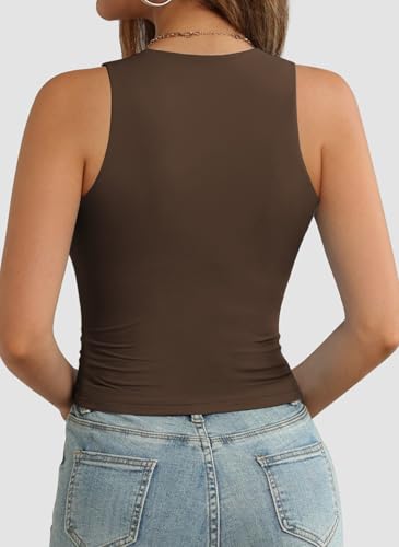 Image of ATHMILE Womens Double Lined Crop Tank Tops Casual Basic Shirts Sleeveless Workout Tops Cute Summer Clothes Teen Girls