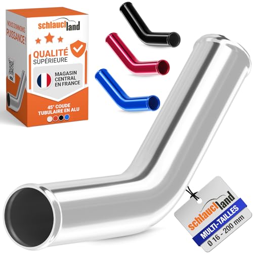 45° Degré TUBE COUDE ALUMINIUM EXT-Ø 70mm argent TUYAU coloré polie | SÉLECTION COULEURS & TAILLES | Alu Conduite Durite Universel Eaux Air Liquide Turbo...