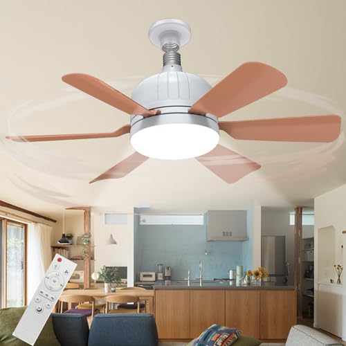 ZYGPH Ventilador de Techo Moderno de 45 cm con luz Regulable, Base E27, 3 velocidades, 3 Colores, silencioso, Temporizador de Estudio, 30 W, Blanco