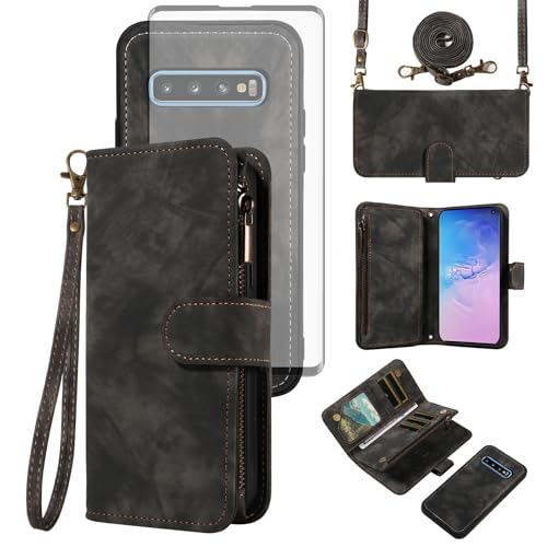 Coque Samsung S10 portefeuille magnétique avec verre trempé et porte-cartes