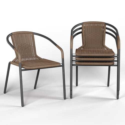 Image of Amopatio Outdoor Dining Chairs Set of 4, Stackable Outdoor Patio Chairs, Rattan Wicker Patio Chairs Set of 4, for Porch, Deck, Garden, Poolside, Yard, Bistro, Restaurant, Brown