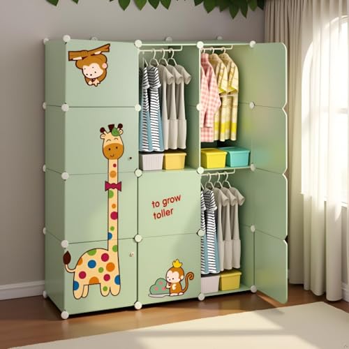 Image of Sunderlook Plastic Wardrobe for Kids Clothes - Collapsible Wardrobe, Easy to Use Anti-Skid & Non-Slip Effective Professional Foldable Plastic Cupboard for Kids, Home (Green-L4, 12 Door)