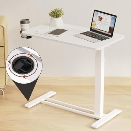 Image of FLEXISPOT Mobile Standing Desk with Wheels Pneumatic Laptop Desk Rolling Computer Cart Movable Height Adjustable Small Sit Stand Desk Computer Workstations Home Use(27.6 inch W x 15.7 inch D,White)