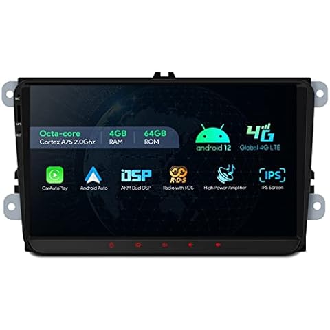 XTRONS Octa-Core Car Stereo Android 12 Radio Player 9" IPS HD GPS Navigation 4GB 64GB ROM Upgrade DSP Built-in 4G LTE CarAutoPlay Support AHD Camera DAB+ DVR TPMS for VW Volkswagen Golf Skoda SEAT Cover