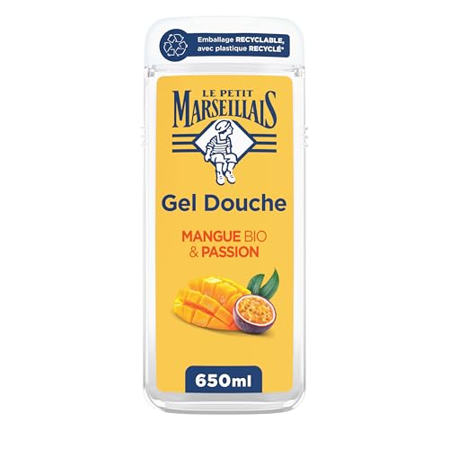 Le Petit Marseillais – Gel de Ducha Extra Suave Mango Bio & Maracuyá (frasco de 650 ml) – Fórmula vegana con 92% de ingredientes de origen natural – Envase reciclable, con plástico reciclado