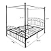 Deluxe Design Queen Size Metal Canopy Bed Frame with Ornate European Style Headboard & Footboard Sturdy Steel Holds Perfectly Fits Mattress Easy DIY Assembly, Black