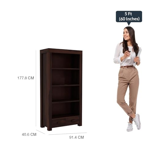 Image of Solid Wood Book Shelf with Racks Storage| Library Bookshelf | Wooden Book Cabinet Office & Home Living Room| Bookcases Furniture