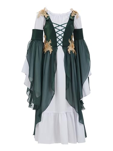daizbella Girls Elf Cosplay Dress Cute Fairy Renaissance Dress Medieval Costume with Sleeves