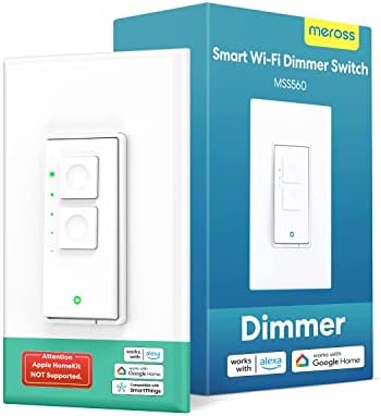 Smart Dimmer Switch Single Pole, Meross Smart 2.4GHz WiFi Light Switch for Dimmable LED, Compatible with Alexa Google Assistant and SmartThings, Neutral Wire Required, Remote Control Schedule,1 Pack