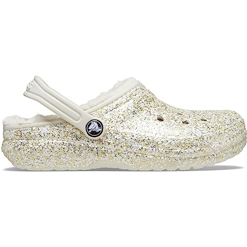 Image of Crocs Kids Classic Lined Glitter Clogs for Toddlers - Roomy Fit - Fuzz Lining - Pivoting Heel Straps - Slip-on Stucco 4 Toddler M
