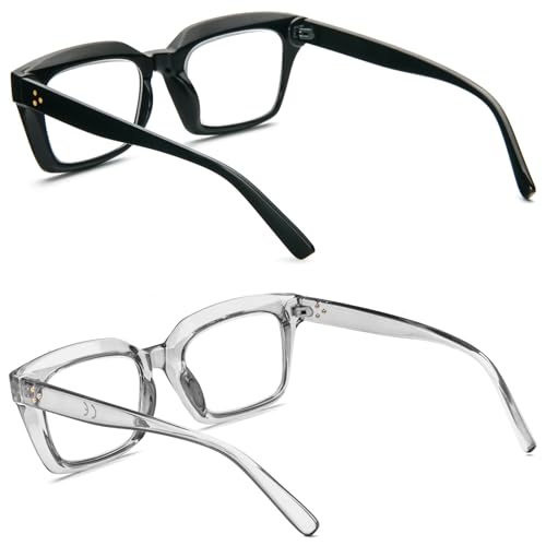Image of REAVEE 2 Pack Oversized Reading Glasses for Women Men Blue Light Blocking, Ladies Stylish Retro Square Large Computer Readers (Black /Grey 2.0x)