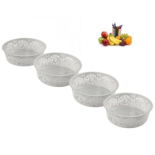 Image of Kuber Industries 4 Pcs Plastic Small Fruit Basket for Dining Table | Snacks, Groceries and Vegetable Basket for Kitchen Storage | Poland Design - Grey