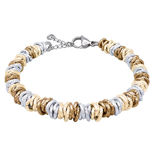 ParticolarModa Bracciale Donna regolabile nodini anellini lucido diamantato acciaio alluminio morbido 7 mm (Regolabile da 16 a 19 cm (x polso 13-15), Argentato/Dorato/Bronzo)