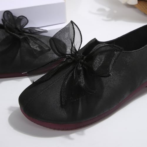 HUIQINGLI 2025 New Women's Vintage Mary Jane Flats with Bow Detail Dressy Comfortable Foldable Slip On Round Toe Soft Sole Shoes4