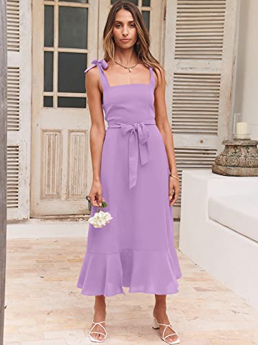 Image of ANRABESS Women's Square Neck Ruffle Split Midi Elegant Formal Wedding Guest Cocktail Bridesmaid Graduation Party Dresses