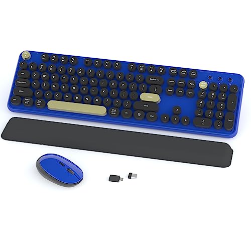 Links9+ Wireless Keyboard and Mouse Combos, Retro Keyboard and Mouse Wireless Full Size, 2.4Ghz Connection and Optical Mouse for Windows, Mac, PC, Laptop for Home and Office (Jewel Blue-Black)