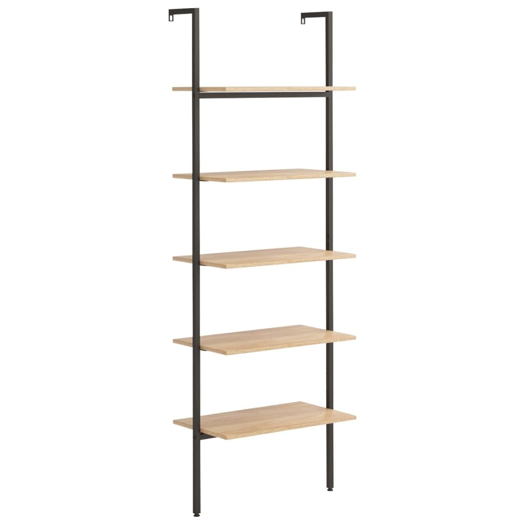 vidaXL Anlehnregal mit 5 Ablagen Bücherregal Büroregal Standregal Aktenregal Leiterregal Wandregal Bücher Regal Hellbraun Schwarz 64x35x185 cm
