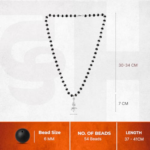 Image of Divine Hindu Trishul Karungali Necklace with Silver Caps (54 Beads) | Shiva Bhakti Jaap Mala for Meditation, Protection & Healing Energy | Spiritual Necklace for Men & Women | Chanting Beads