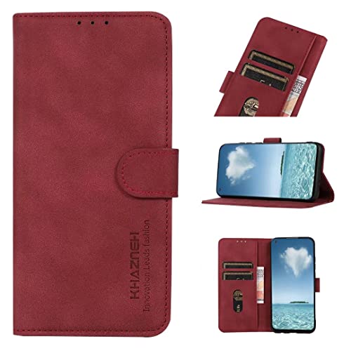 Funda Coque Samsung Galaxy M13 4G, Billetera de Cuero con Tapa con Ranura para Tarjeta, Carcasa con patrón de Gamuza para Samsung Galaxy M13 4G-Rojo Cover