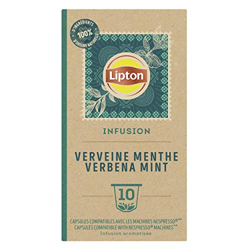 Lipton Infusion Verbena Menthe 40 Cápsulas Compatibles Nespresso, Antiestrés, Perfume Savory Menthe, Etiqueta Rainforest Alliance (Lote de 4x10 cápsulas) - Imagen 3
