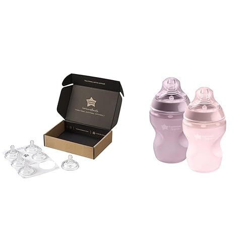Tommee Tippee Closer to Nature - Pezones para biberón, flujo medio, válvula anticólica y biberón de silicona de tacto suave Closer to Nature, pezón