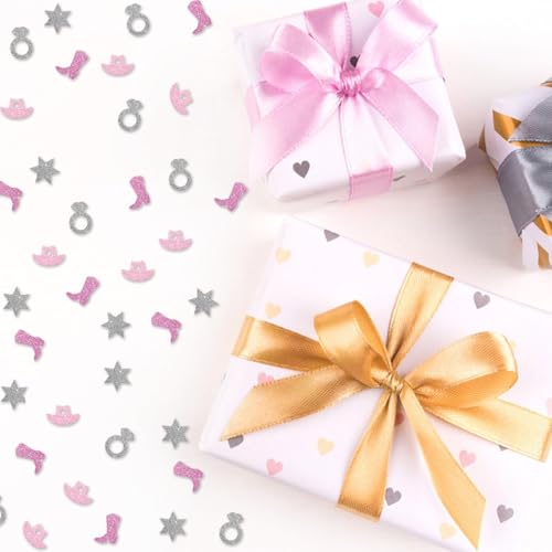 Image of 120pcs Cowgirl Bachelorette Confetti, Let's Go Girls Bridal Shower Table Confetti, Silver&Pink Glitter Nashville Bachelorette Party Table Decoration, Western Bridal Shower Party Supplies