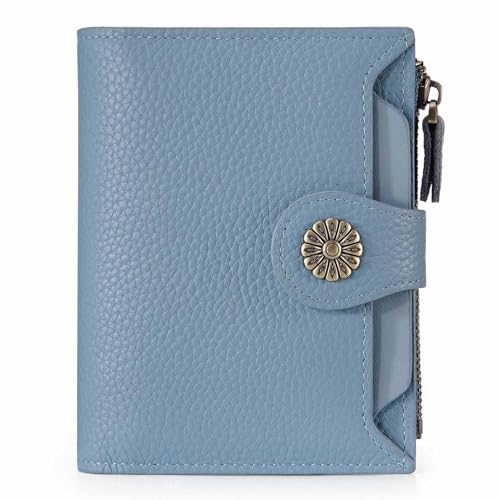 Image of HKCLUF Leather Wallet Women,RFID Blocking Small Wallet for Women,Bifold Womens Wallet,Card Holder Wallet Ladies With Zip Coin Pocket(blue)