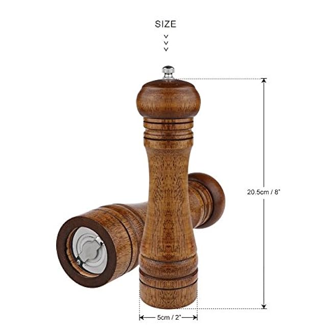 2PCS Salt and Pepper Grinder, Solid Wood Sea Salt and Pepper Shakers, Pepper Mill & Salt Mill With Adjustable Coarseness, Premium Spice Grinder Easy To Use 8 INCH, Ideal Gift for Parents & Friends