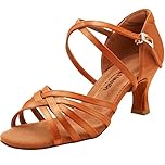 s.lemon Women Latin Shoes,Adult Satin Salsa Ballroom Latin Dance Shoe for Ladies Tan 5cm 40