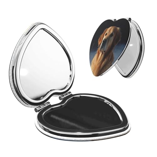 KLLTYHMU Compact Mirror for Women, Portable Pocket Mirror Folding Mini Mirror with 2 X 1x Magnification Purse Mirror Golden Retriever Travel Makeup Mirror Parties Friends Gifts
