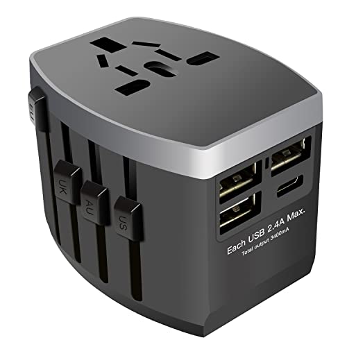 adaptateur de voyage, adaptateur prise universel 1300w avec 1 type c et 3 usb 2.4a, adaptateur universel de voyage france vers usa chine japon uk, chargeur de voyage vers france
