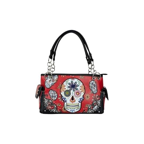 Briomhar Sugar Skull Goth Purse for Women - Day of the Dead Conceal Carry Handbag (Red) Cover