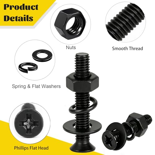 Image of 1320pcs M3 Countersunk Screws Assortment Kit, M3x4 /6 /8 /10 /12 /16 /20 mm Phillips Flat Head Bolts and Nut Assorted Set, Machine Screws Grade 8.8 Alloy Steel Black Zinc Plated