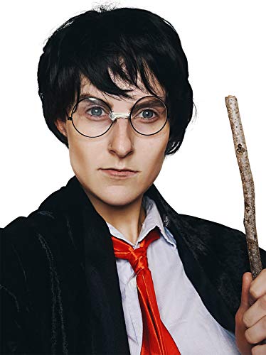 ALLAURA Compatible with Harry Potter Wig – Short Black Boy Wizard Wig &amp; Glasses Set for Kids &amp; Adults – Magical School Costume Accessory for Halloween, Cosplay, Book Week, Fantasy Party Outfits