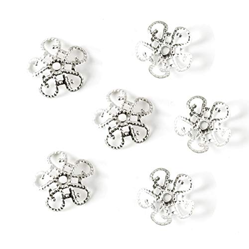 200Pcs Filigree Flower 10Mm (0.39 Inch) Bead Caps Sterling Silver Plated Brass Metal For Jewelry Craft Making Cf47-1 #TOP20
