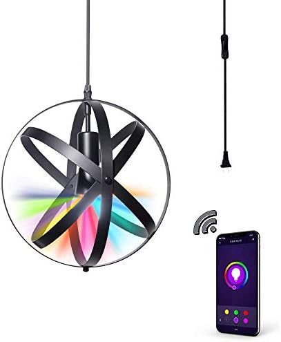 MLGB Alexa WiFi Smart Pendant Light,Dimmable Multicolored Color Changing LED Island Light, Industrial Metal Spherical Displays Changeable Hanging Lighting with 15 Ft Cord and Plug Easy to Install โฆ