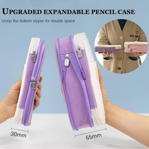 Image of Big Capacity Pencil Cases with Compartments Pencil Pouch Aesthetic for Kids Teen Students, Expendable Stationery Organizer Pen Bag for College School Office