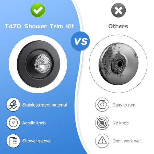Image of Shower Trim Kit, Compatible with Moen T470 Chateau Shower Trim Kit With Replacement Cartridge and 104421 Removal Tool, Escutcheon, Tubes, Shower handle and Screws (Matte Black)