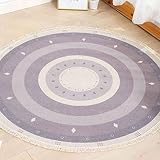 JBTM Retro Böhmischer Teppich Bodenmatte Wohnzimmer Schlafzimmer Home Decoration Nachttisch Geometrisch Runder Baumwoll-Leinenteppich,D,90CM
