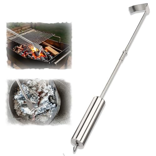 TeJoyce 火かき棒 ステンレス製 灰かき 薪ストーブ 炭グリル 耐熱 ポータブル 灰熊手 薪ストーブ 灰レーキ 暖炉掃除用具 煙突掃除 ウッドストーブ 屋外キャンプファイヤー バーベキュー用