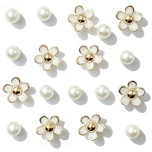 18PCS White Dasiy Pearl Shoe Charms Flower Pearls Shoe Decorations Charm Set Cute Flowers Junk Charms for Shoes Decoration Fashion Womens Floral Shoes Resin Buckle Decor Accessories for Women