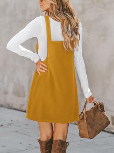 Image of CUPSHE Women Corduroy Fall Dresses Front Bib Pocket Square Neck Wide Strap Casual Overall Mini Dress