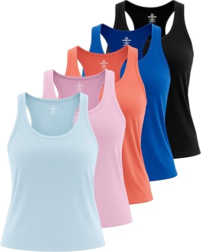 Image of Real Essentials 5-Pack Women's Racerback Tank Top Dry-Fit Athletic Performance Yoga Activewear (Available in Plus Size)