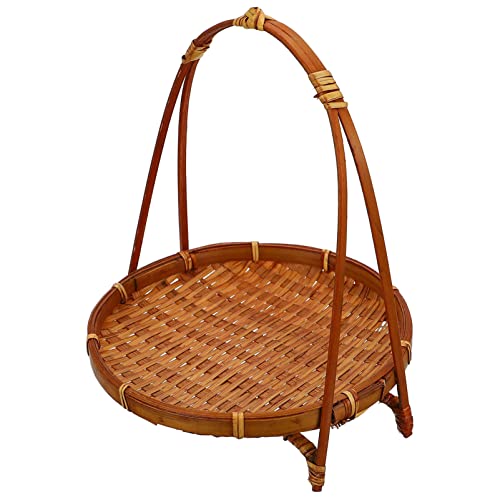 Cabilock Bamboo Hanging Fruit Basket Rattan Tray Handles Small Wicker Basket Lid for Dessert Fruit Storage Organizer