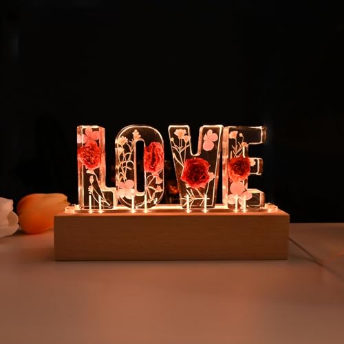 Britrio Love Night Light Dry Rose Flower Lamp