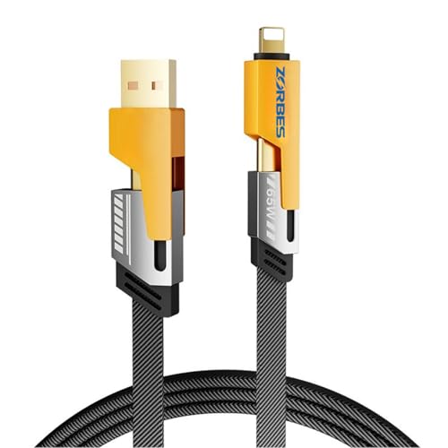 Image of ZORBES 4 in 1 Multi Cable, 3.3Ft PD 65W C Type Cable Fast Charging & Data Transfer, Support Thunderbolt, Type C, Lighting & USB A for iPhone 17 /16 /15, Galaxy S26 /S25 /S24 /S23, MacBook, iPad