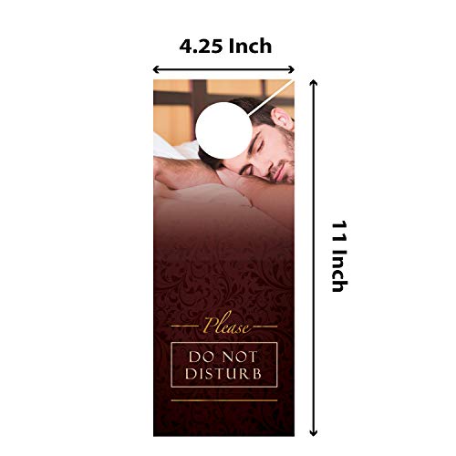 Do Not Disturb Door Hanger Sign Double Sided - Sleeping Man Do Not Disturb - Beautiful Hotel Design Service Please - 2 Pack - Size: 8.5 X 3.5 #TOP1
